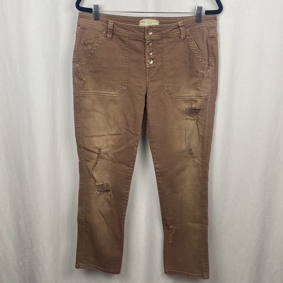 FREE People Button Fly Front Womens Brown Distressed Jeans Pants - Size 8 - Picture 3 of 16